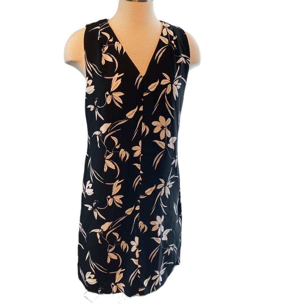 NWOT Banana Republic Floral Sleeveless V Neck Sheath Dress Black Women's Size 6